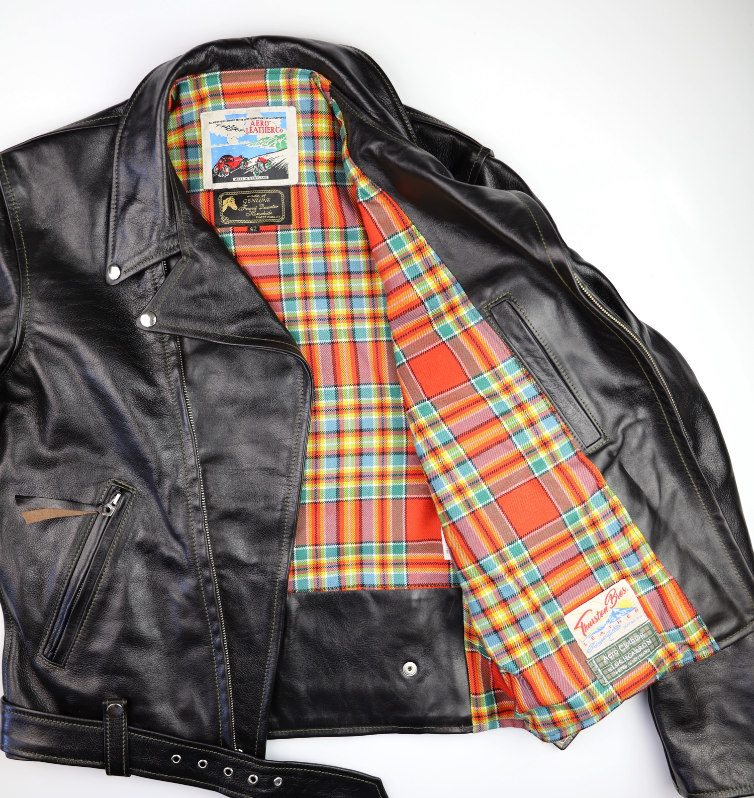 Aero Ridley Blackened Brown Vicenza Horsehide F6V Chattan Ancient tartan lining.jpg