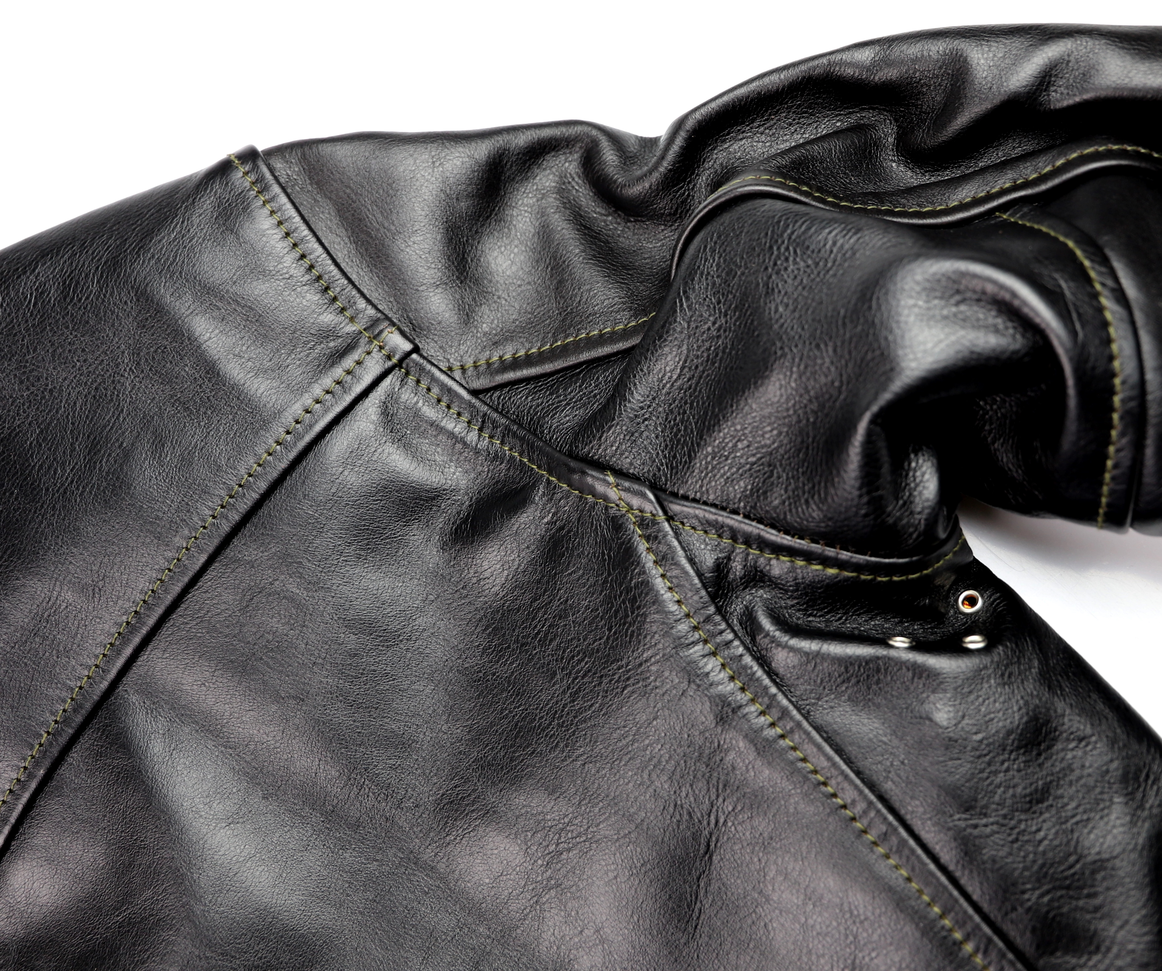 Aero Ridley Blackened Brown Vicenza Horsehide FOD shoulder seam.jpg