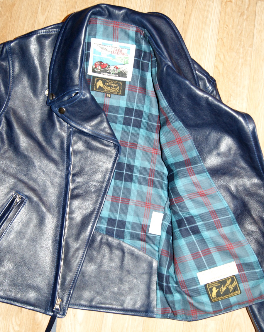 Aero Ridley Blue Vicenza Horsehide 36 Lochness tartan lining.jpg