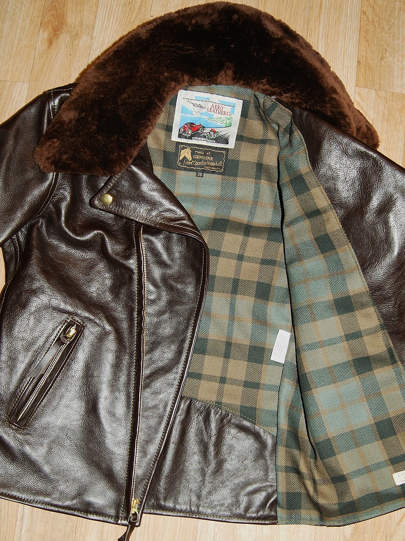 Aero Ridley Three-Pocket J107 Dark Seal Vicenza Med Brown Fur Collar 38 MacKay tartan lining.jpg