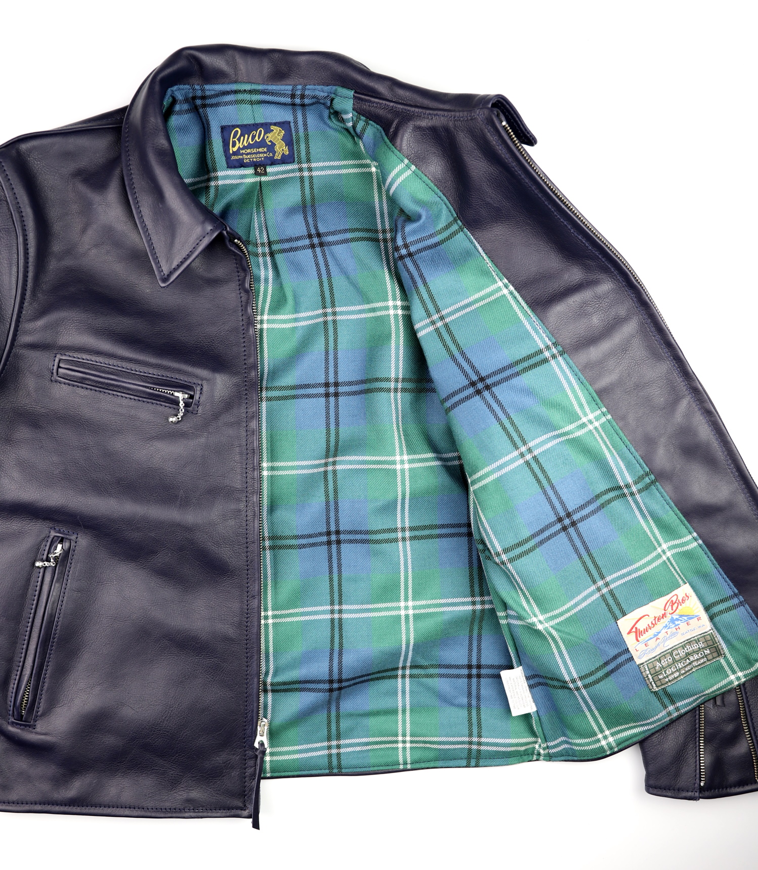 Aero Seven Blue Vicenza Horsehide Oliphant Ancient tartan lining.jpg