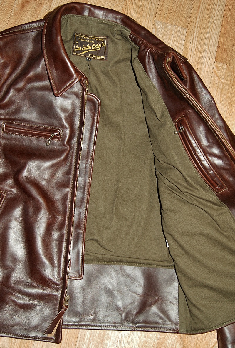 Aero Seven Brown CXL Steerhide olive drill lining.jpg