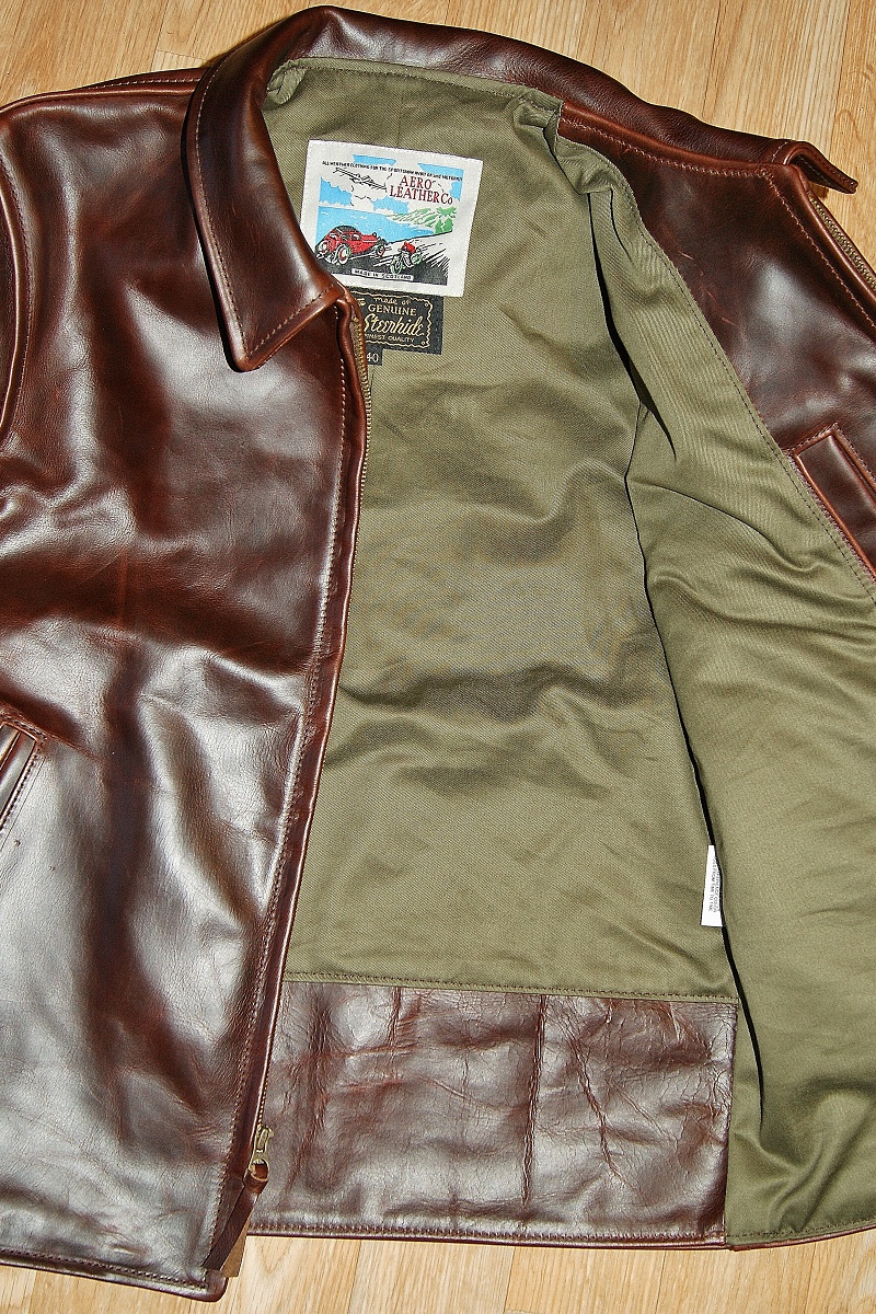 Aero Seven Brown CXL Steerhide olive drill lining.jpg