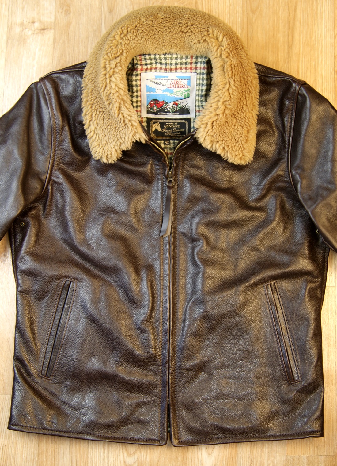 Aero Seven Dark Seal Vicenza Horsehide Irvin shearling collar front.jpg