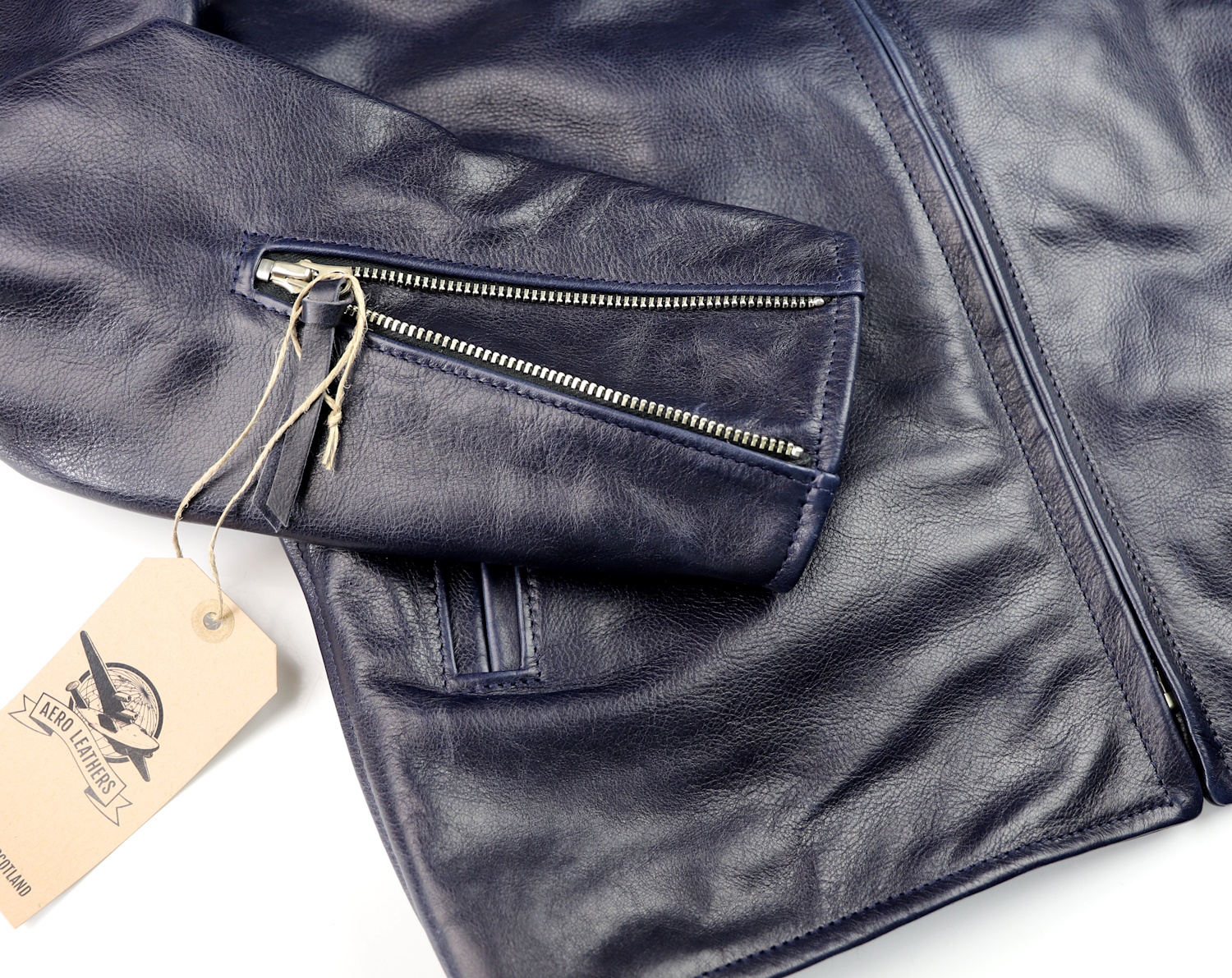 Aero Sheene Blue Vicenza Horsehide sleeve zipper.jpg