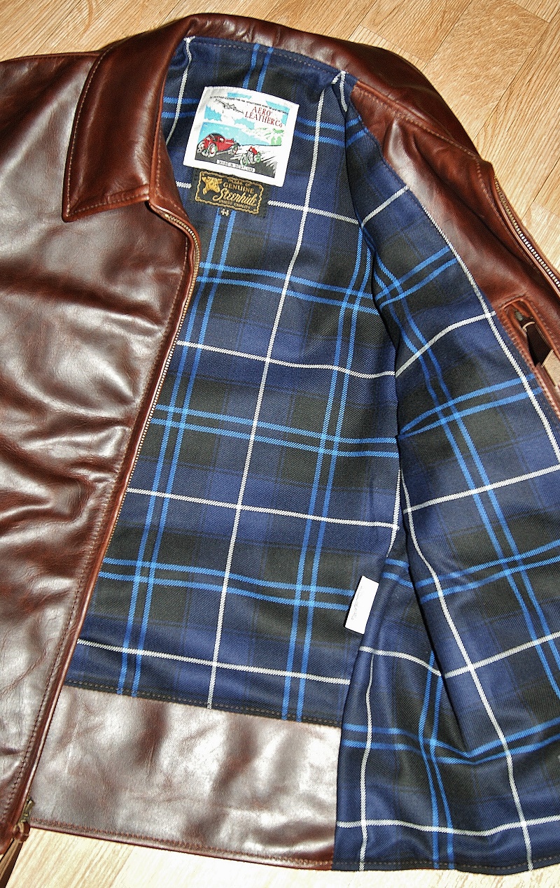 Aero Sheene Brown CXL Steerhide 44 Patriot Modern tartan lining.jpg