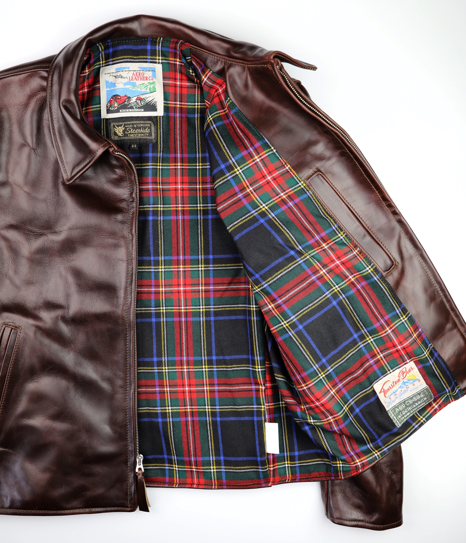 Aero Sheene Brown CXL Steerhide KT7 Black Stewart tartan lining.jpg