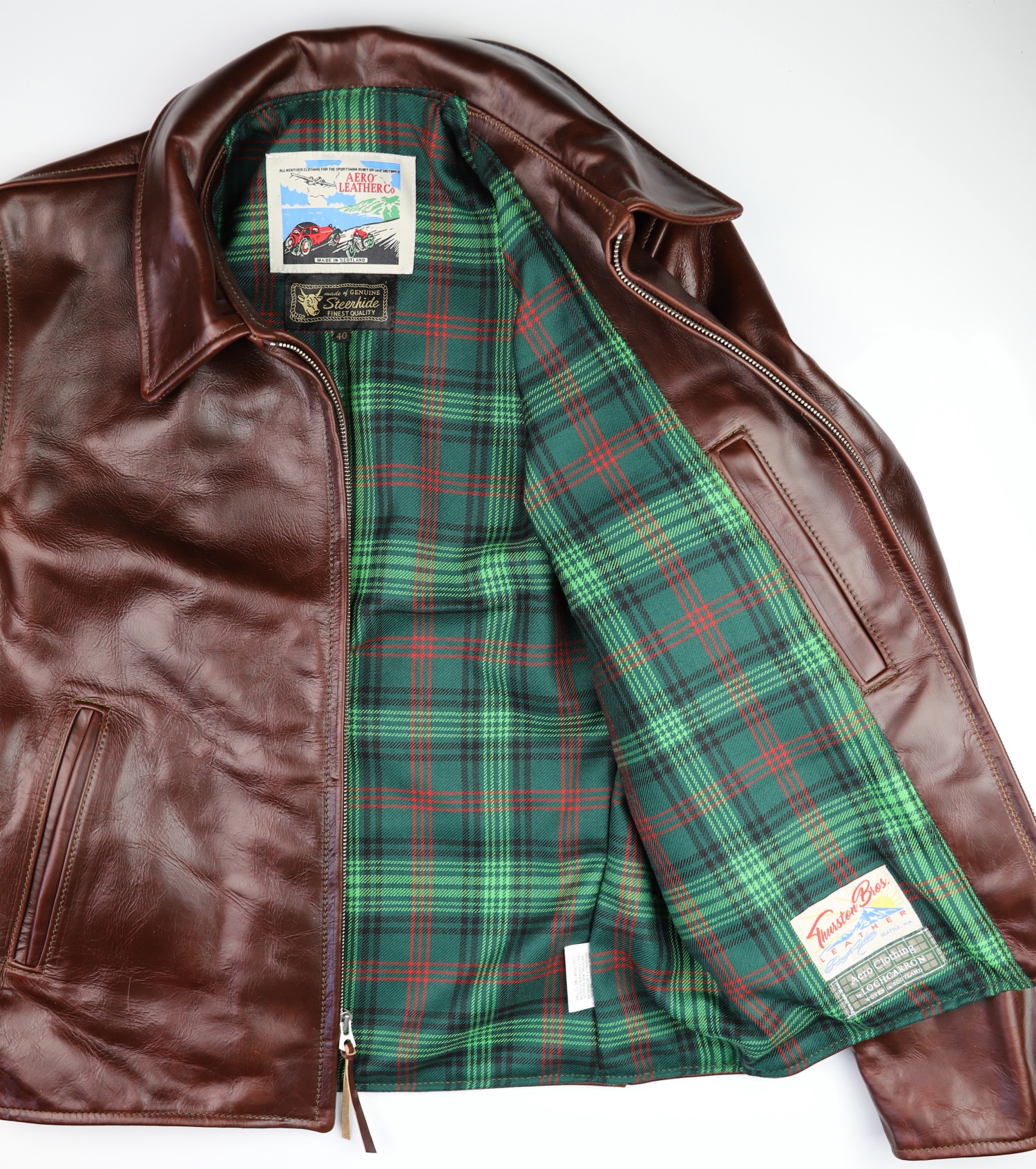 Aero Sheene Brown CXL Steerhide MR7 Ross Hunting Modern tartan lining.jpg