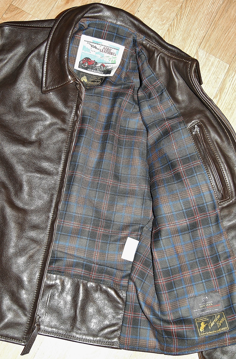 Aero Sheene Cafe' Racer Dark Seal Vicenza Horsehide Capercaillie tartan wool lining.jpg