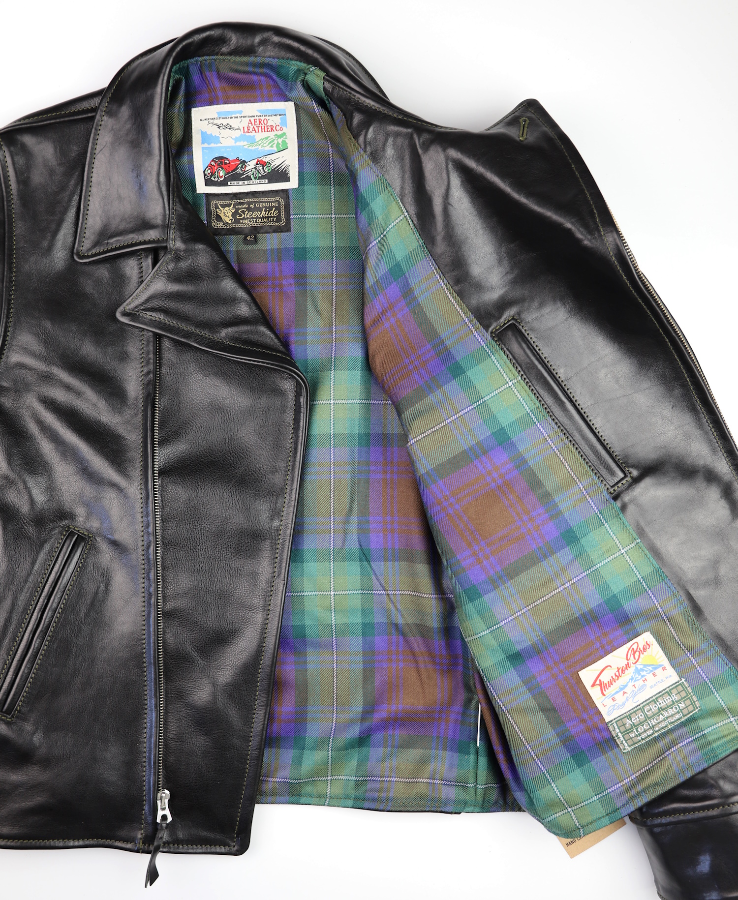 Aero STF Bootlegger Black Badalassi Isle of Skye tartan lining.jpg