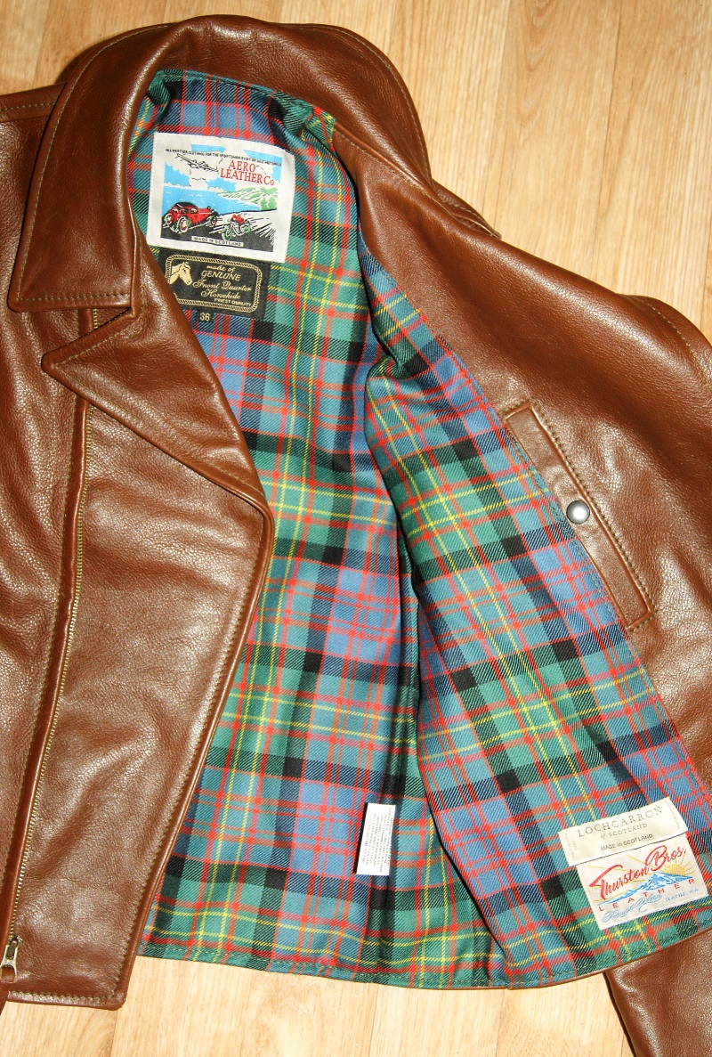 Aero STF Bootlegger Russet Vicenza Horsehide S3D Bowie Ancient tartan lining.jpg