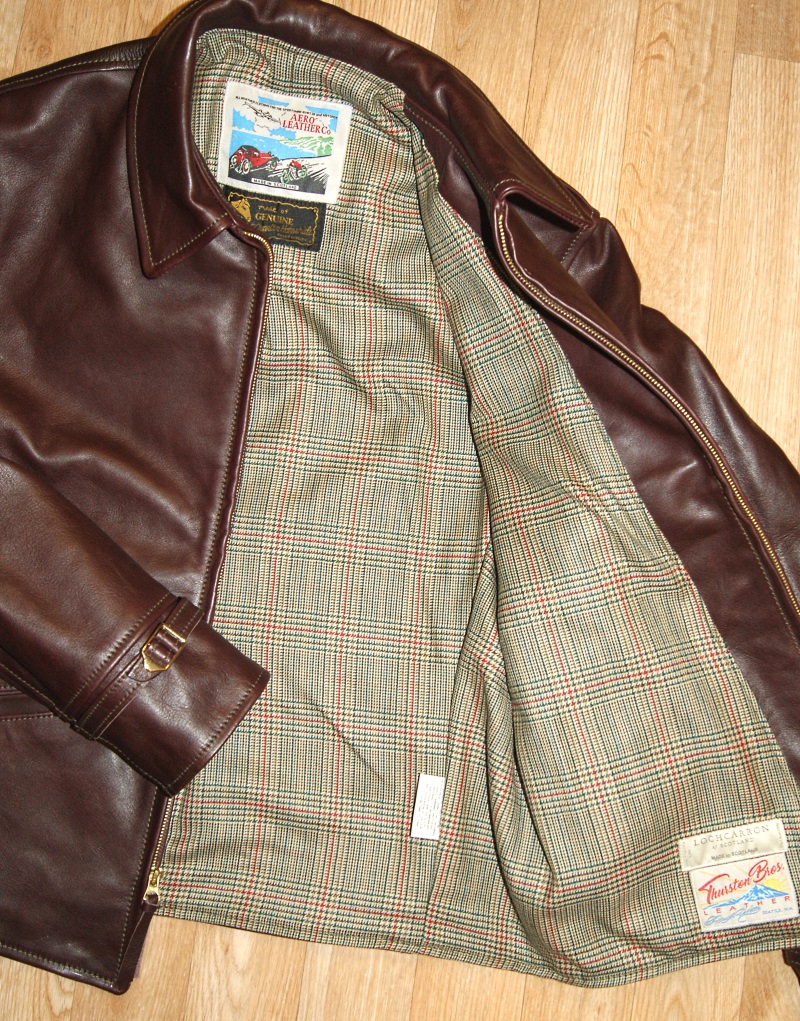 Aero Sunburst Dustbowl Cordovan Vicenza Horsehide 42 Minto Check Tweed lining.jpg