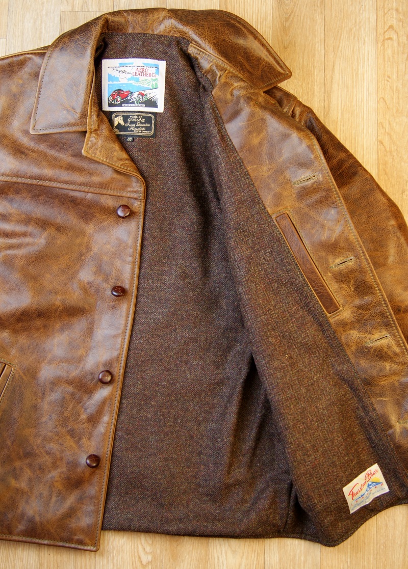 Aero Teamster Battered Tan FQHH SU9 Brown Herringbone Tweed lining.jpg