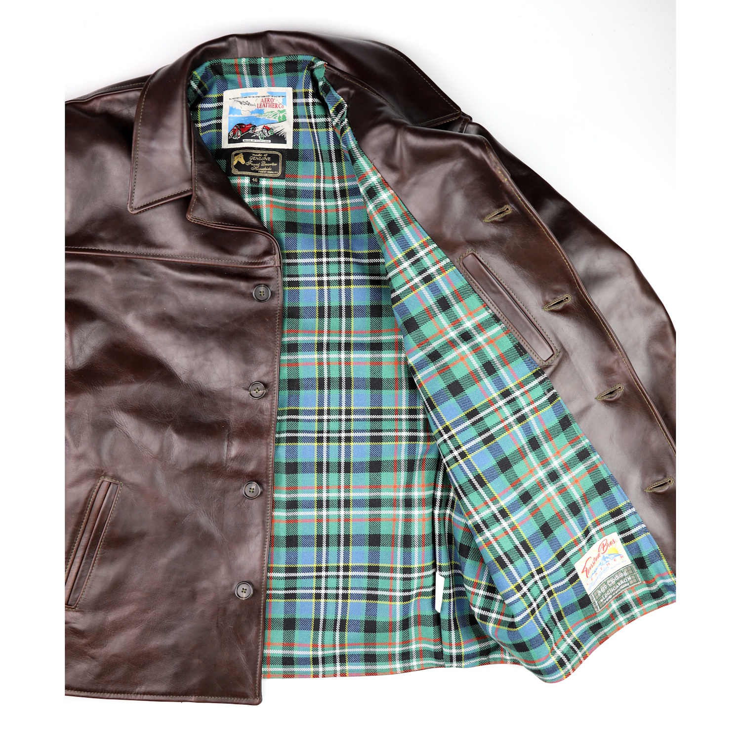 Aero Teamster Brown CXL FQHH YC7 Scott Green Ancient heavyweight tartan lining IG square.jpg