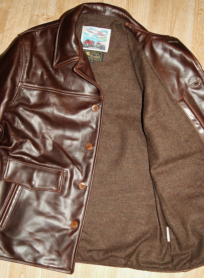 Aero Teamster Brown CXL Steerhide 46 Brown Herringbone Tweed wool lining.jpg