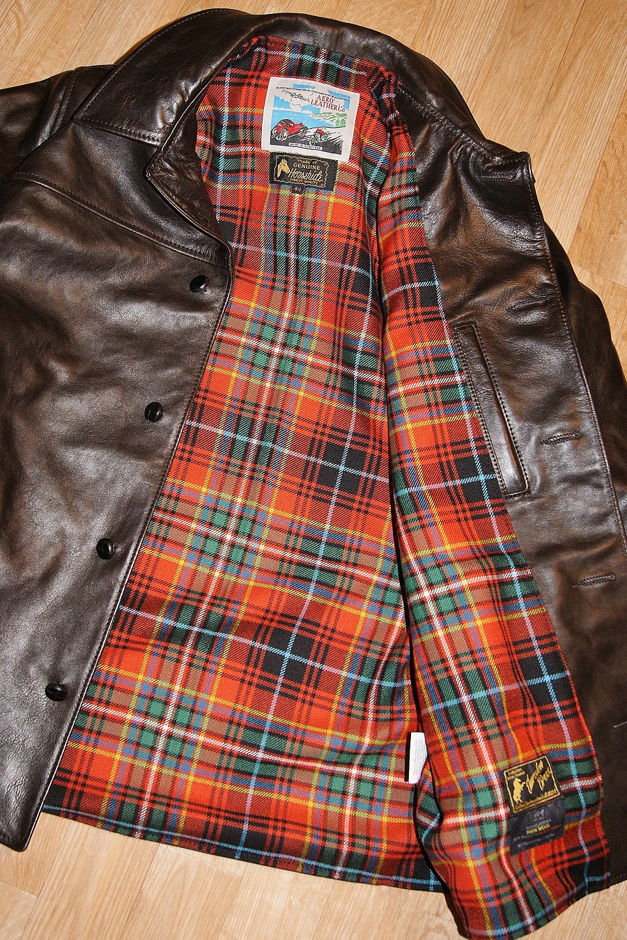 Aero Teamster Dark Seal Vicenza Innes Red Ancient wool tartan lining smaller.jpg