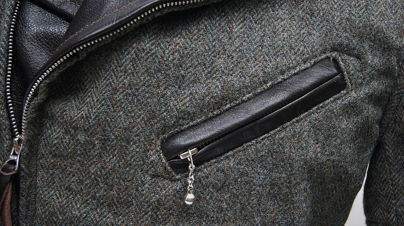 Aero Tweed and Horsehide Premier Bootlegger chest pocket.jpg