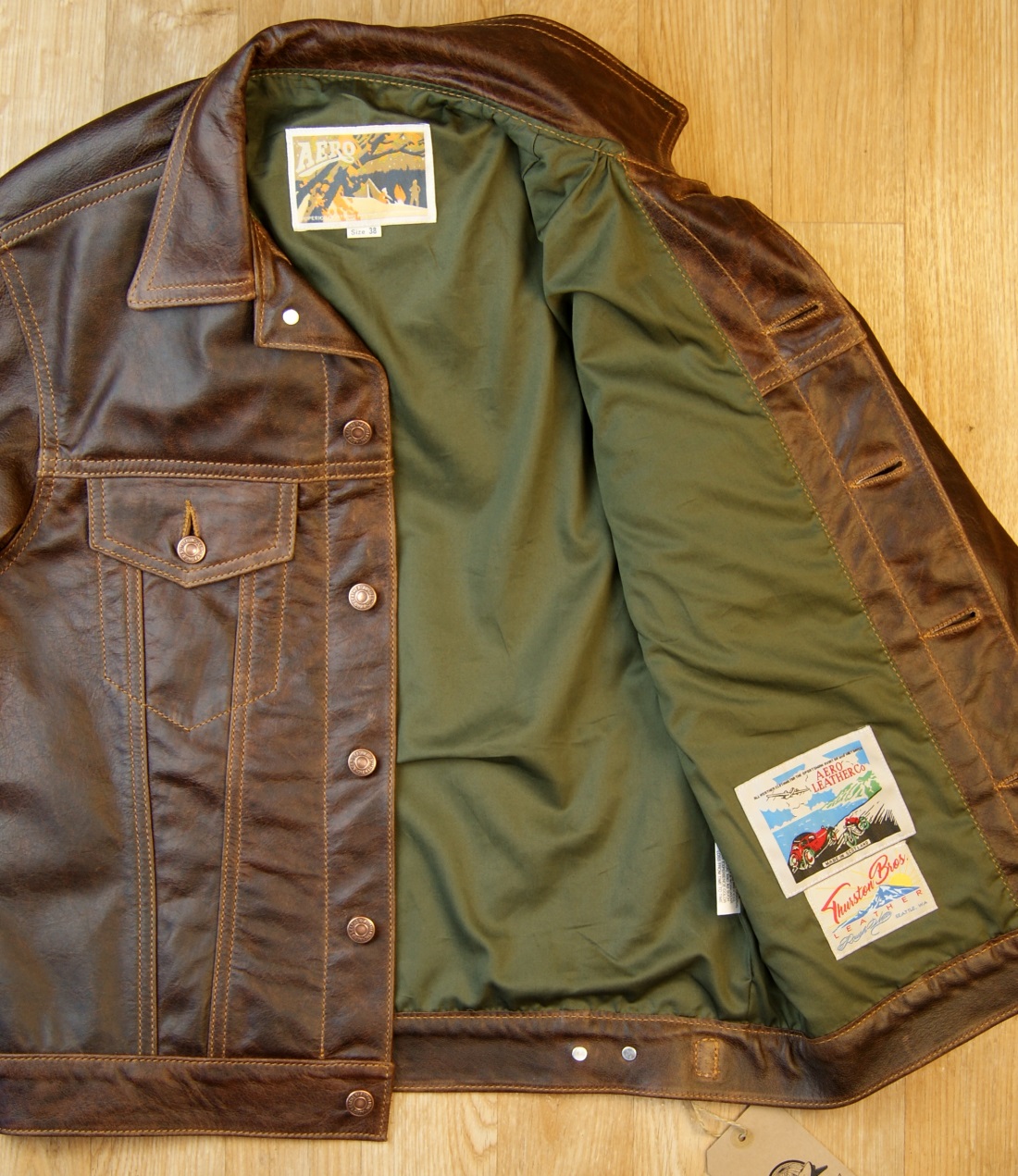 Aero Type 3 557XX Battered Steerhide olive cotton sateen lining.jpg