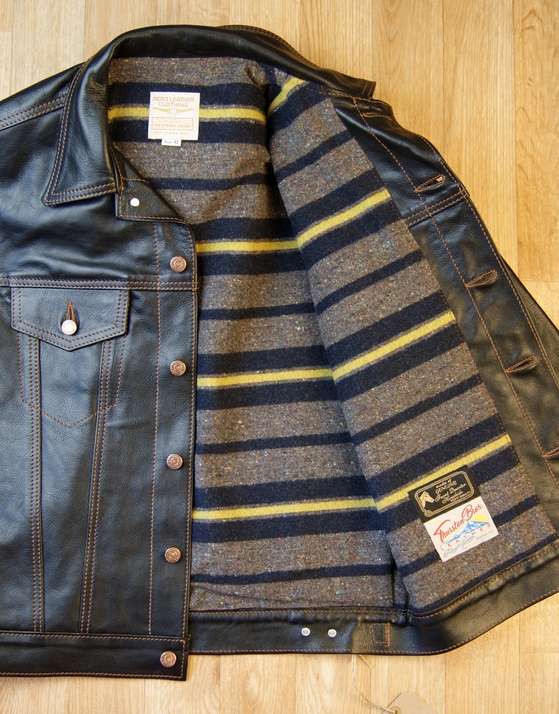 Aero Type 3 557XX Jean Jacket Blackened Brown Vicenza Troy blanket lining.jpg
