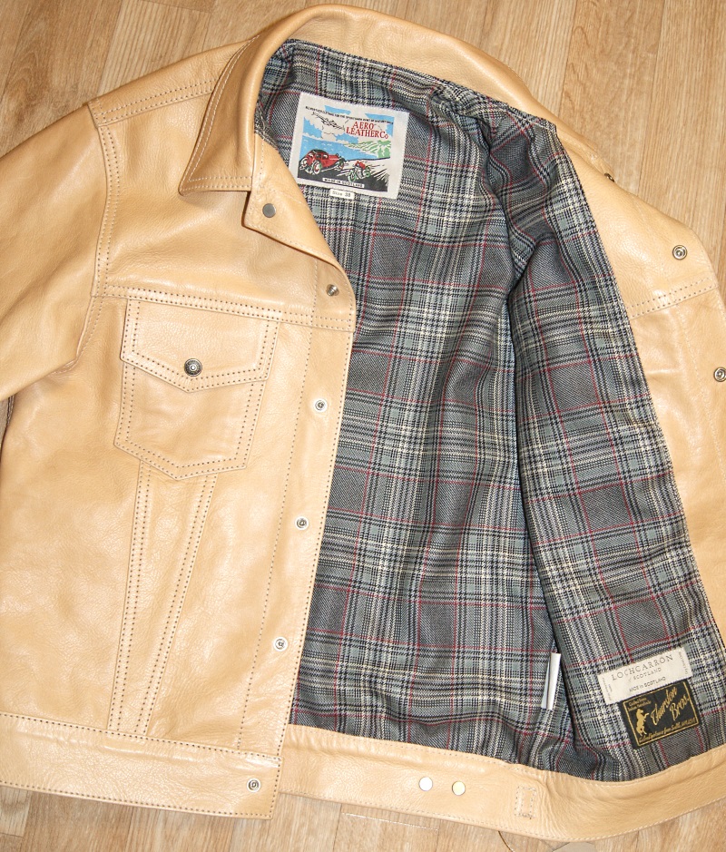 Aero Type 3 Jean Jacket Natural Vicenza Horsehide 38 Plockton Check Tweed wool lining.jpg