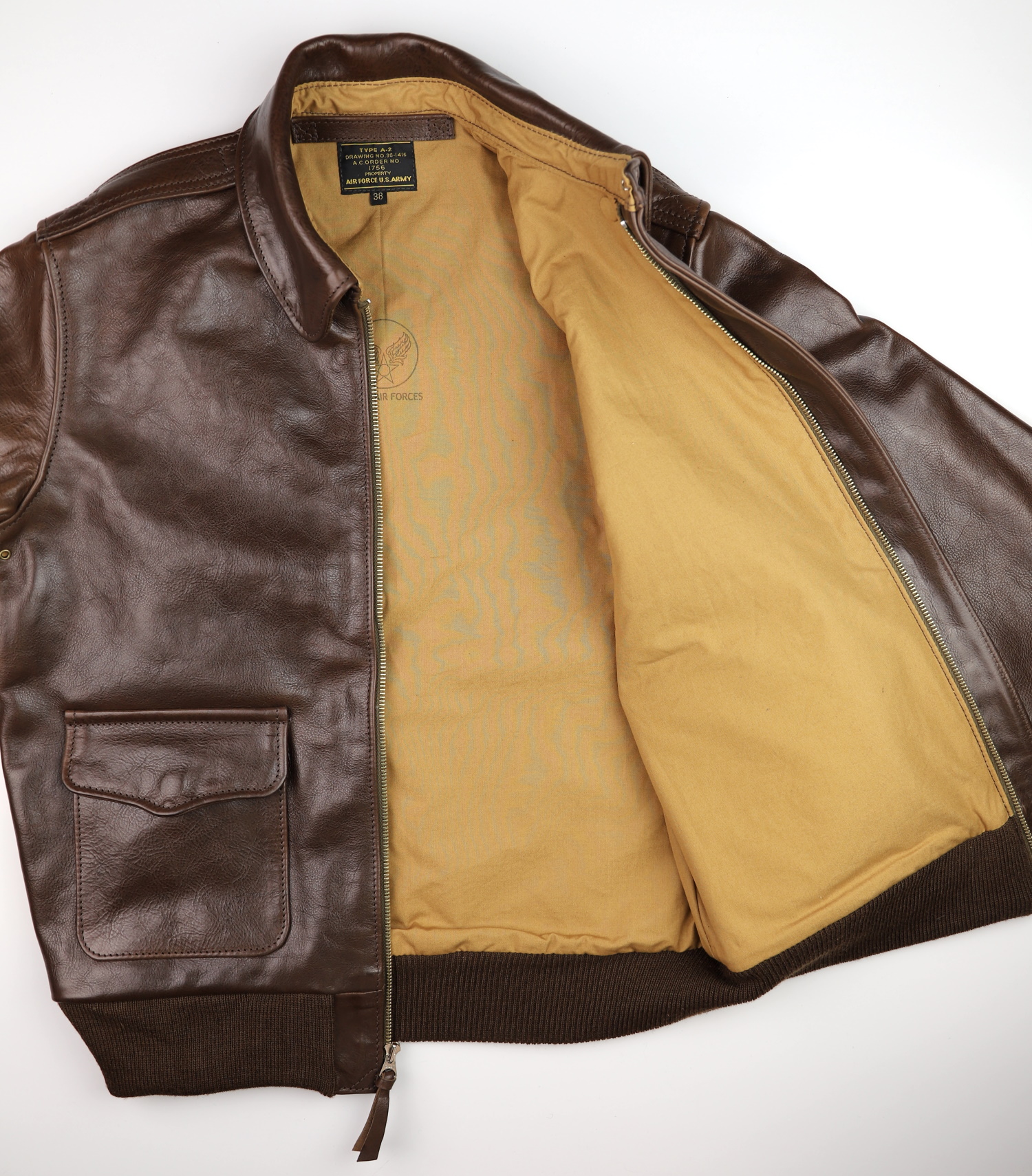 Aero Unknown Maker A-2 Chestnut Badalassi Cowhide tan cotton lining.jpg