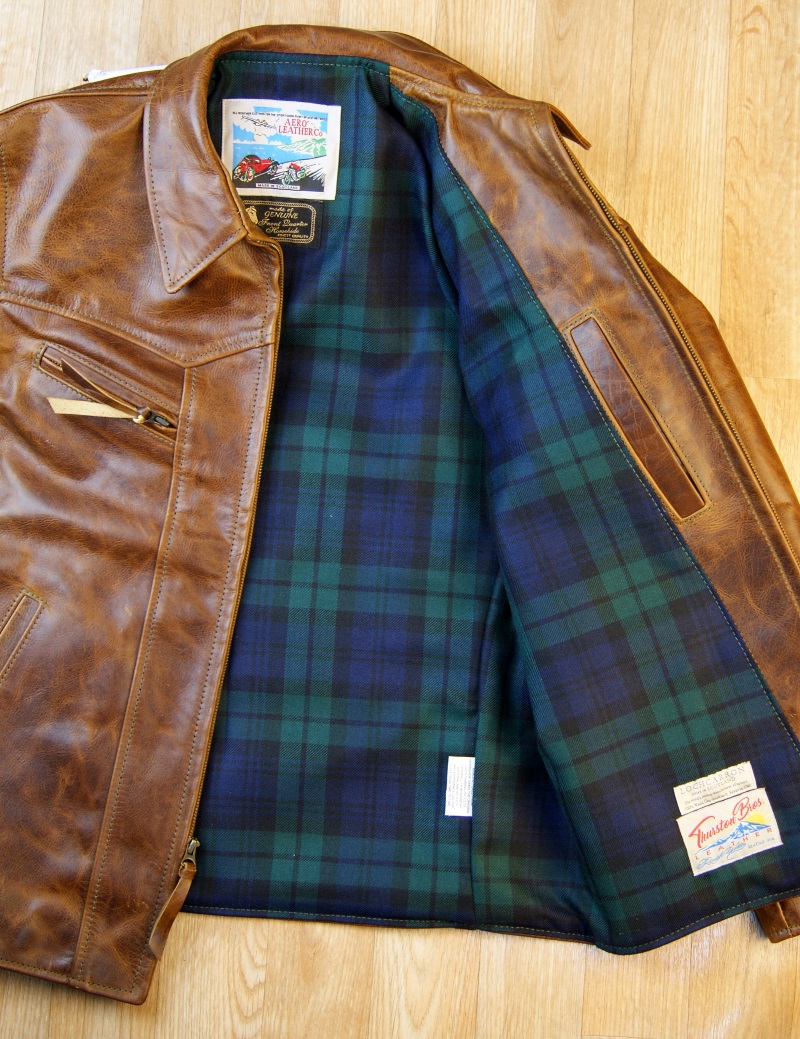 Aero Wayfarer Battered Tan Horsehide Black Watch tartan lining.jpg