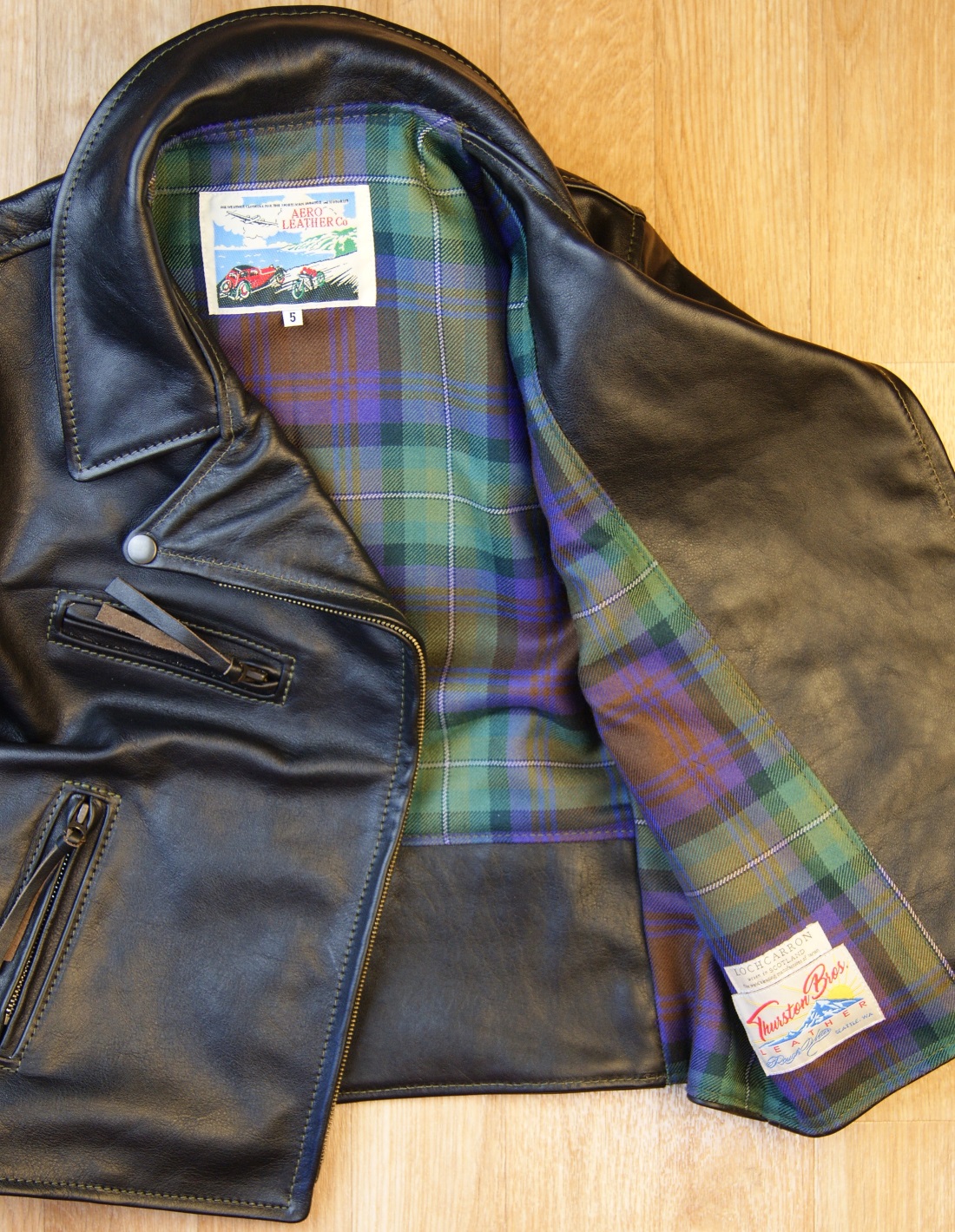 Aero Women's Motorcycle Jacket Blackened Brown Vicenza KCG Isle of Skye tartan lining.jpg