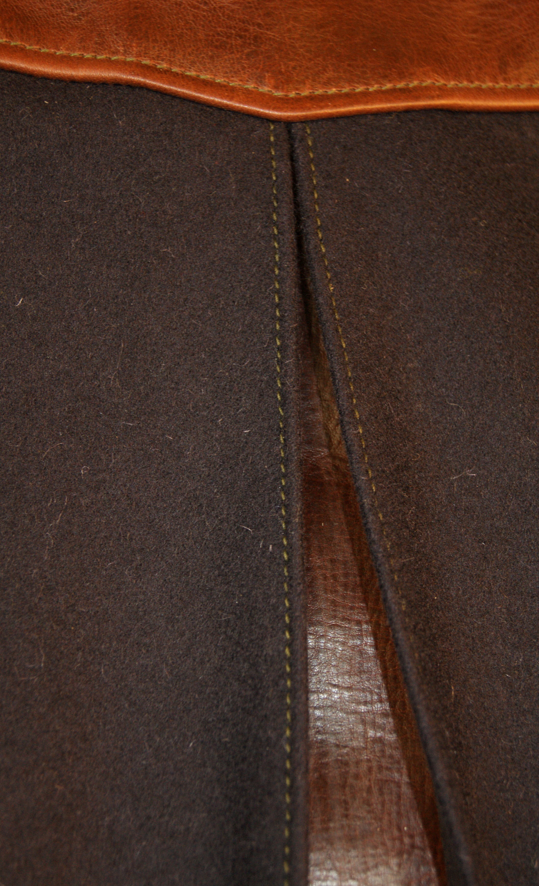 Aero Wool and Horsehide Half Belt Tumbled Brown Navy Melton back gusset.jpg