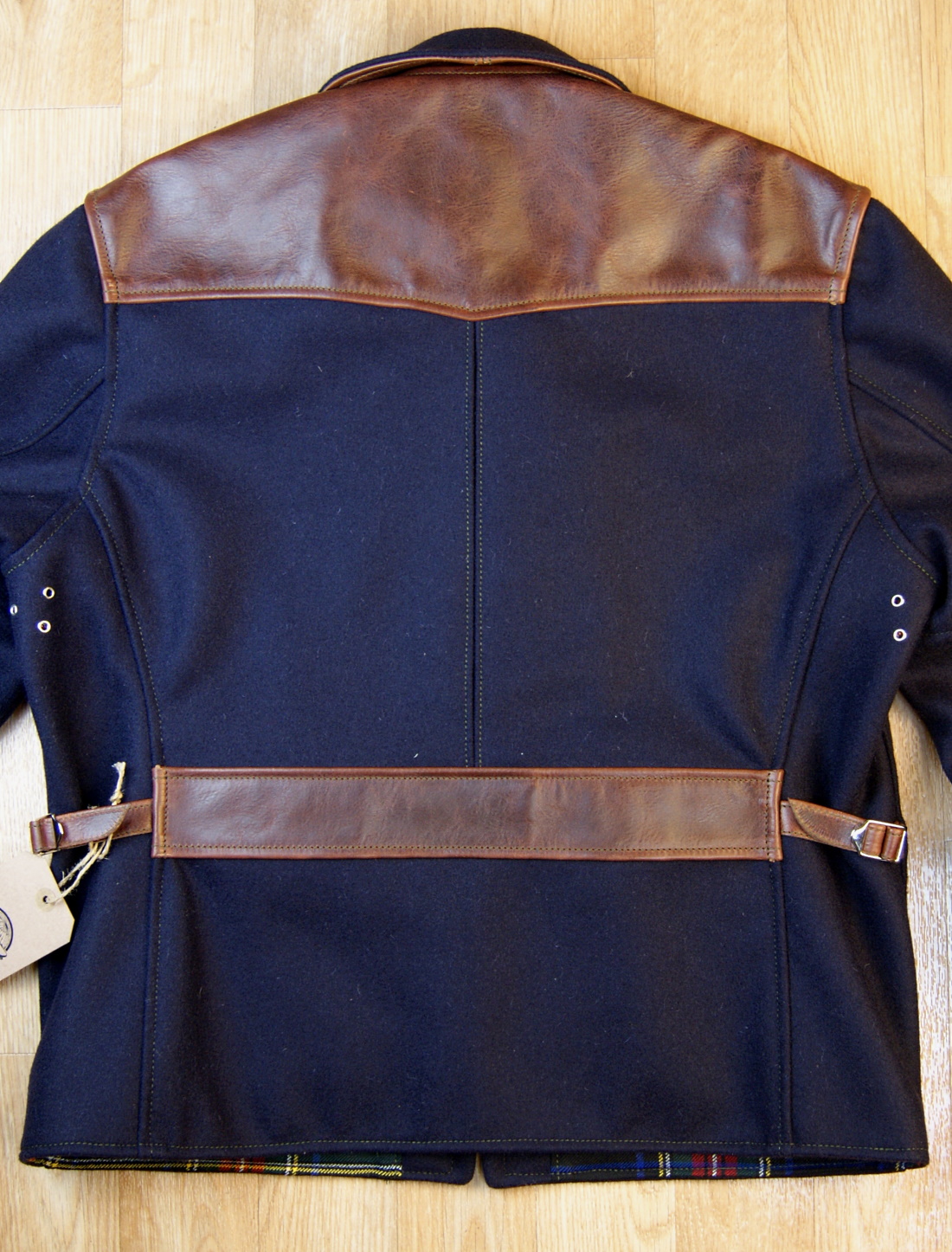 Aero Wool and Horsehide Half Belt Tumbled Brown Navy Melton back.jpg