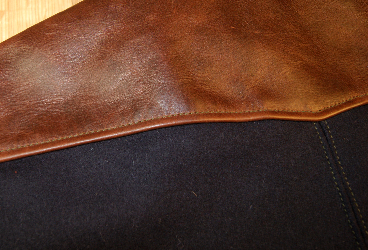 Aero Wool and Horsehide Half Belt Tumbled Brown Navy Melton yoke.jpg