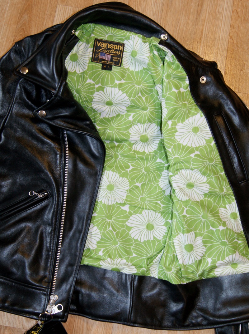 Custom Vanson Daredevil Z150 fur collar LK9 green Japanese floral lining.jpg