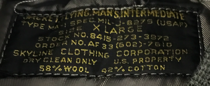 MA1 Jacket 1953 XL - Skyline Clothing Corp - Mil J 8279.PNG