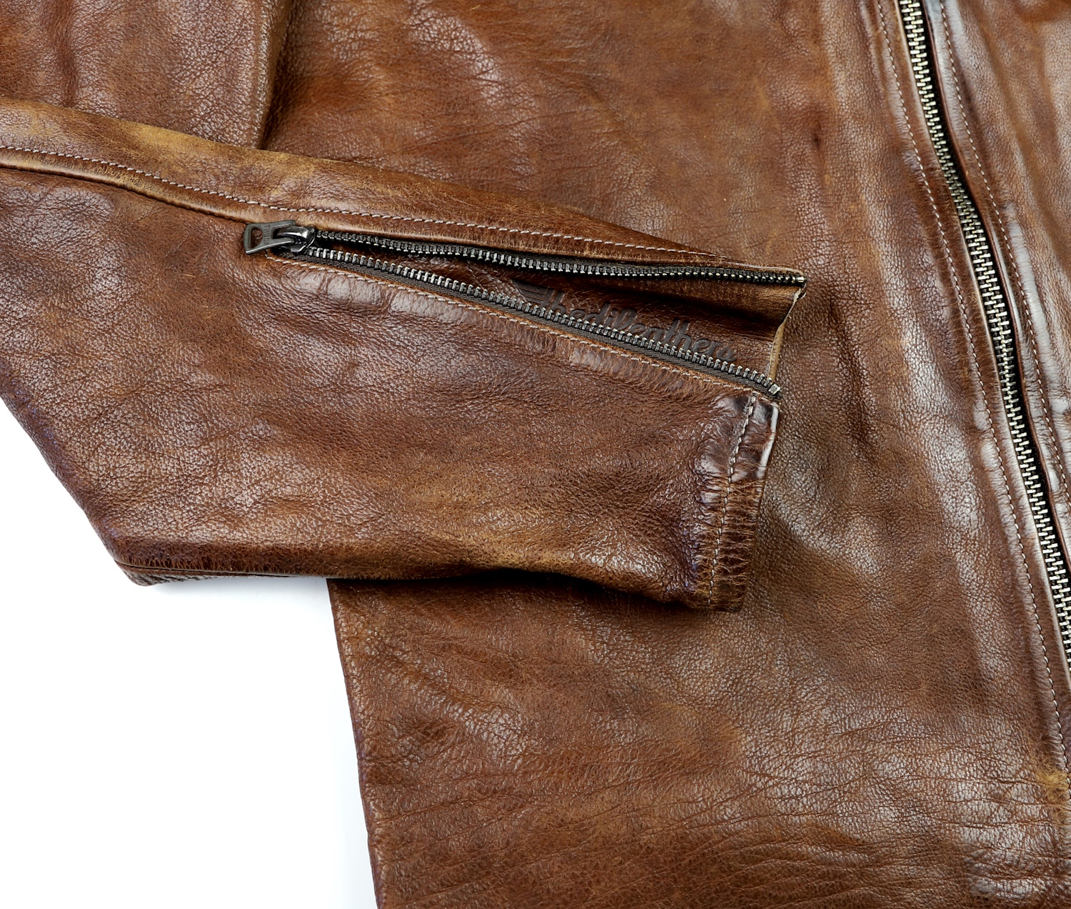 Thedi Cafe Racer Light Brown Toscano Buffalo sleeve zipper.jpg