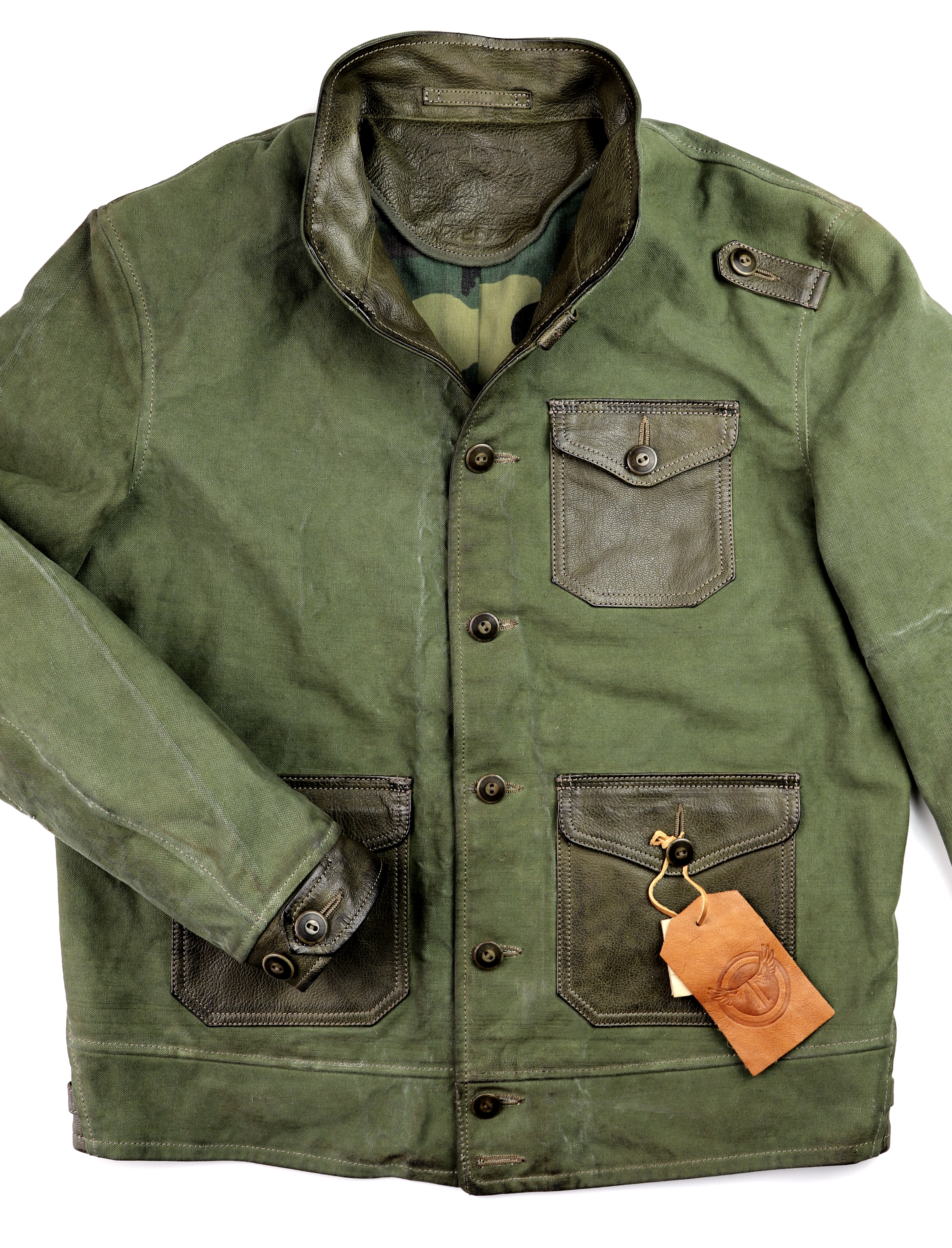 Thedi Canvas and Green Goatskin Button-Up front.jpg