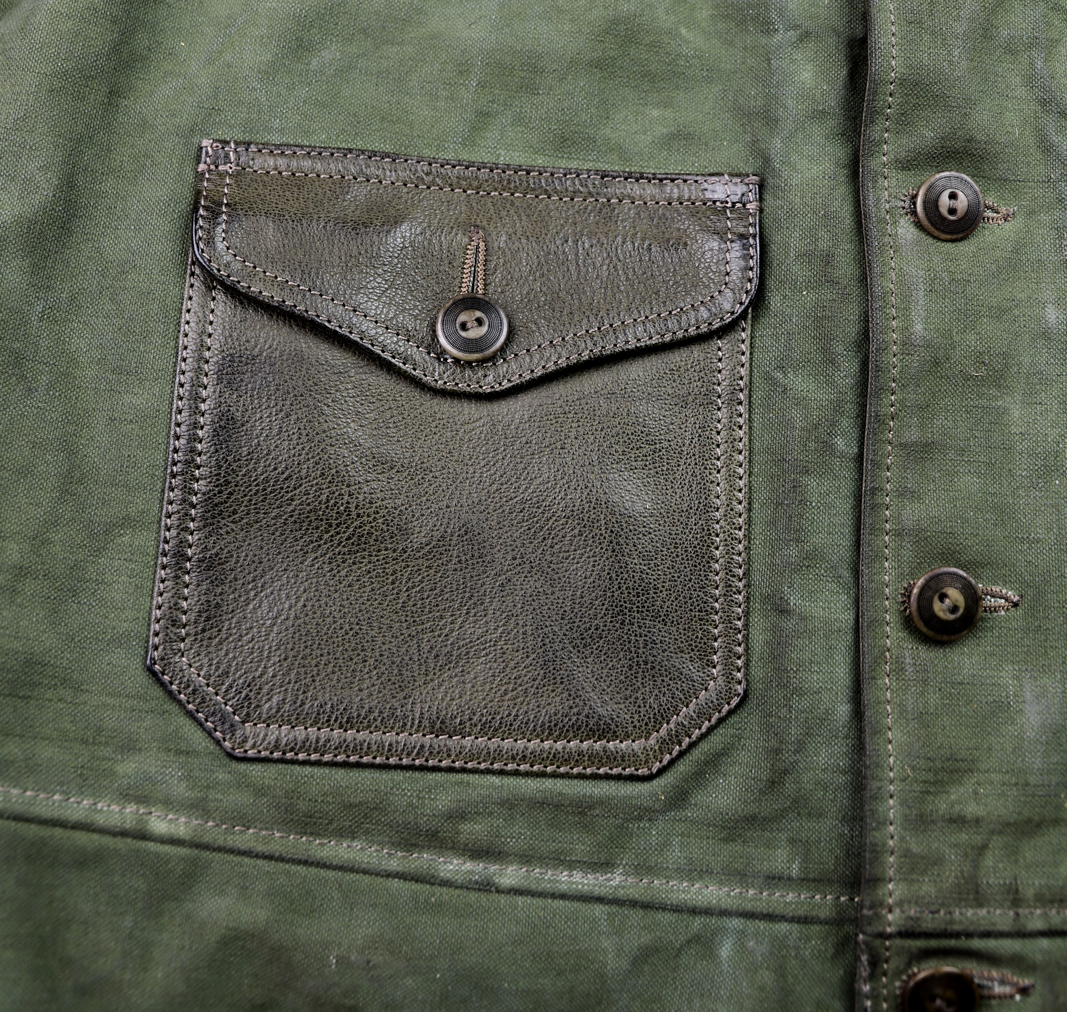 Thedi Canvas and Green Goatskin Button-Up patch pocket 2.jpg