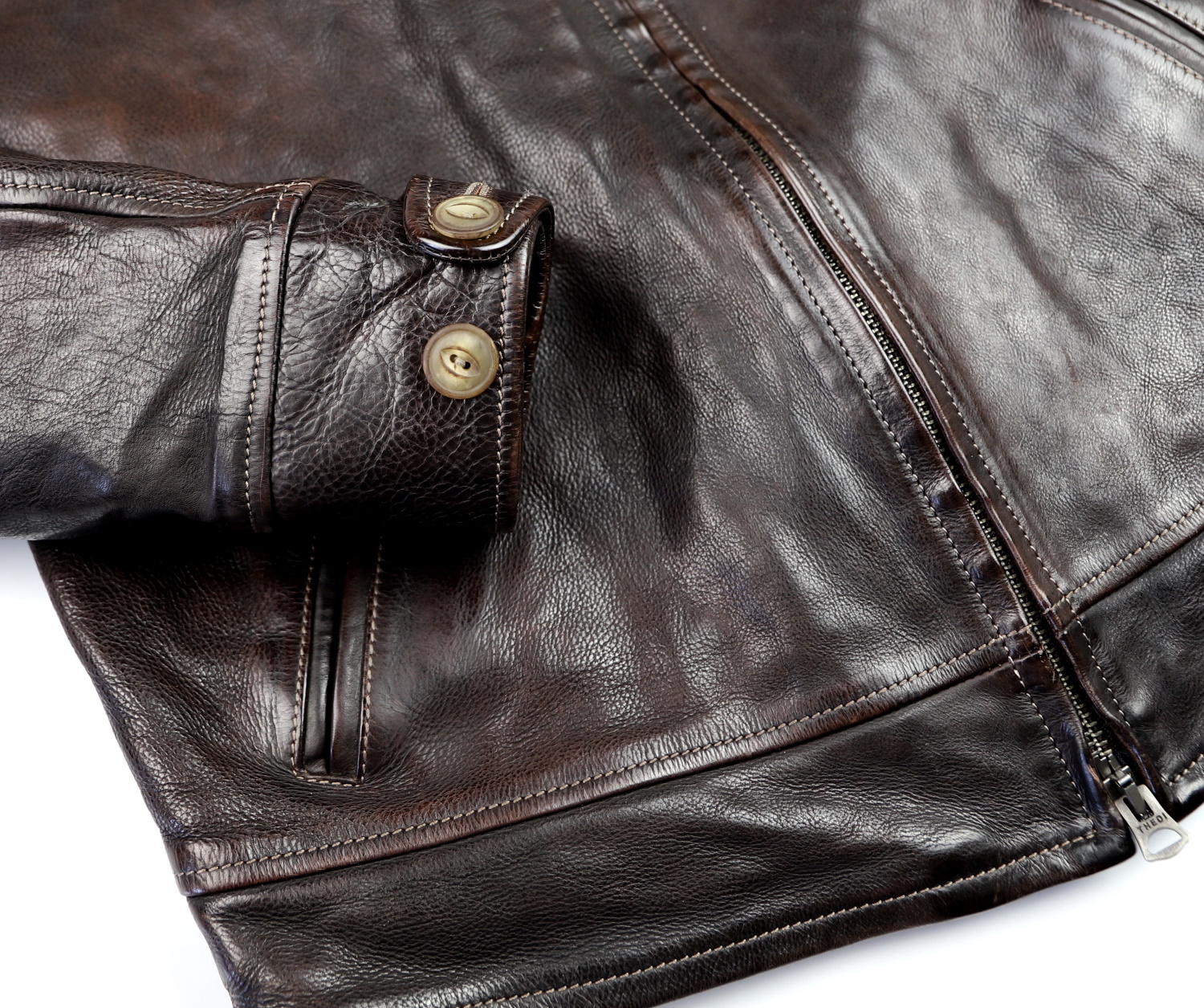 Thedi Markos Zip-Up Shawl Collar Brown Canneto Cowhide XL1 button cuff.jpg