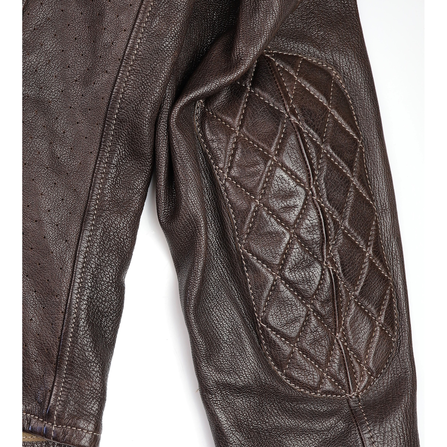 Thedi Maximos Cafe Racer Brown Calabria Goatskin Large elbow quilting IG square.jpg