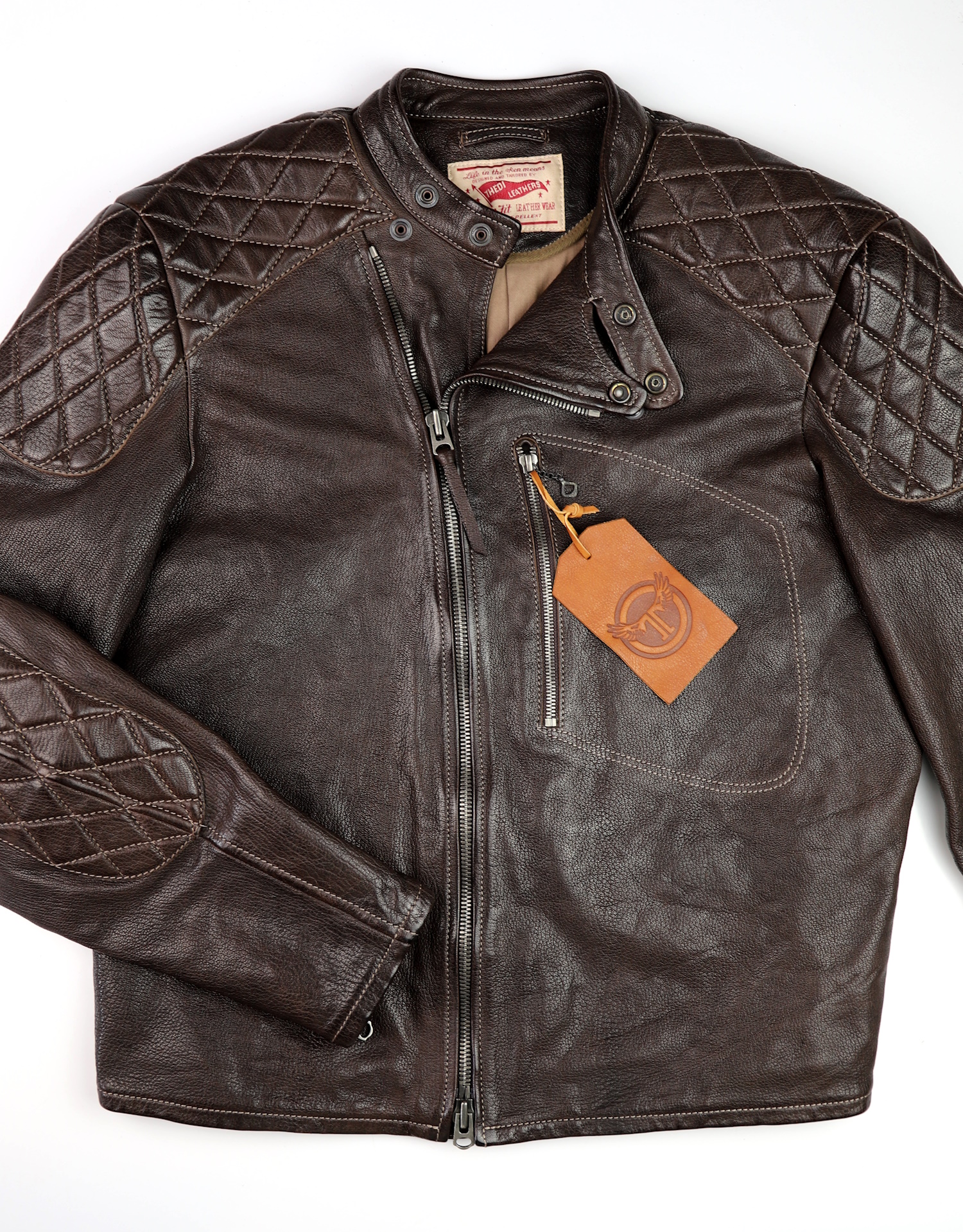 Thedi Maximos Cafe Racer Brown Calabria Goatskin Large front unzipped.jpg