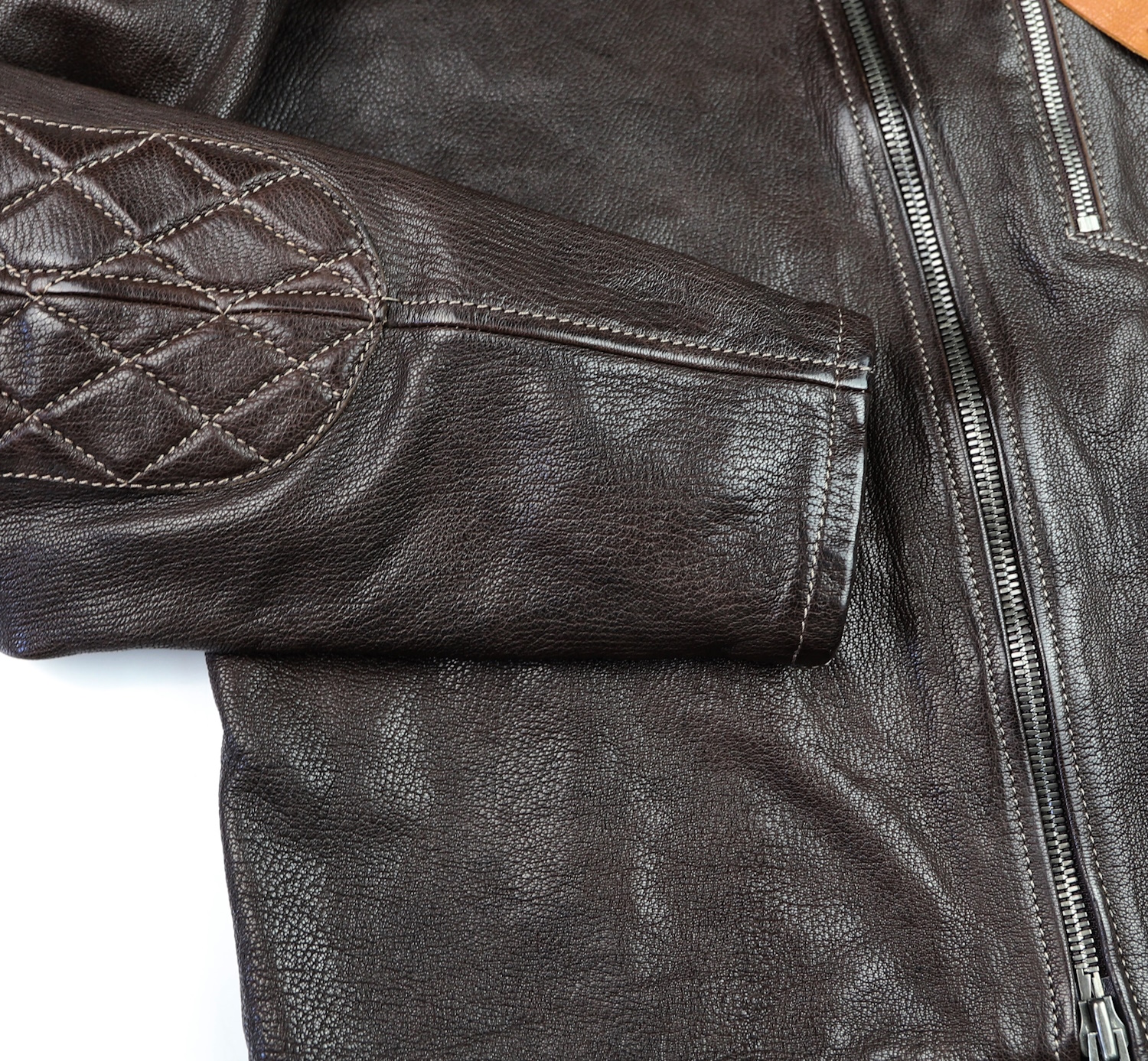 Thedi Maximos Cafe Racer Brown Calabria Goatskin Large sleeve zipper.jpg