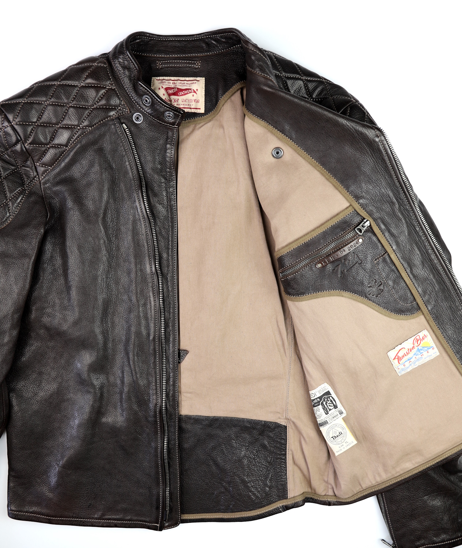 Thedi Maximos Cafe Racer Brown Goatskin tan cotton lining.jpg