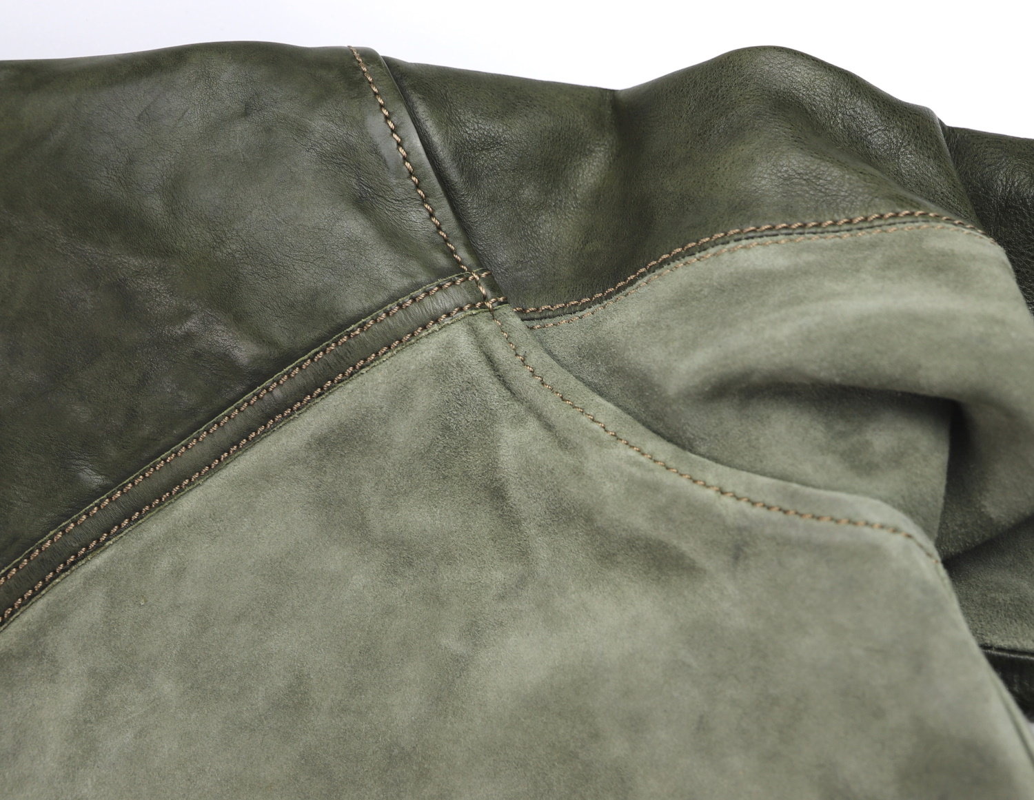 Thedi Niko Button-Up Green Goat Suede + Cowhide THNB2 shoulder seam.jpg