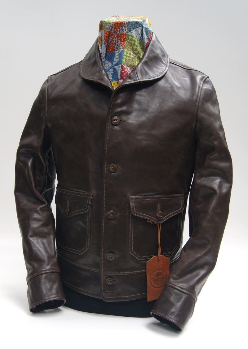 Thedi Shawl Collar Brown Cowhide Front smaller.jpg