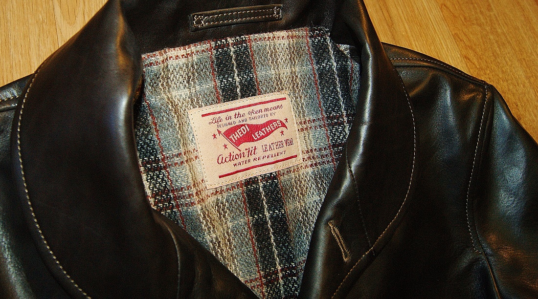 Thedi Shawl Collar with Tartan Tag Shot 1.jpg