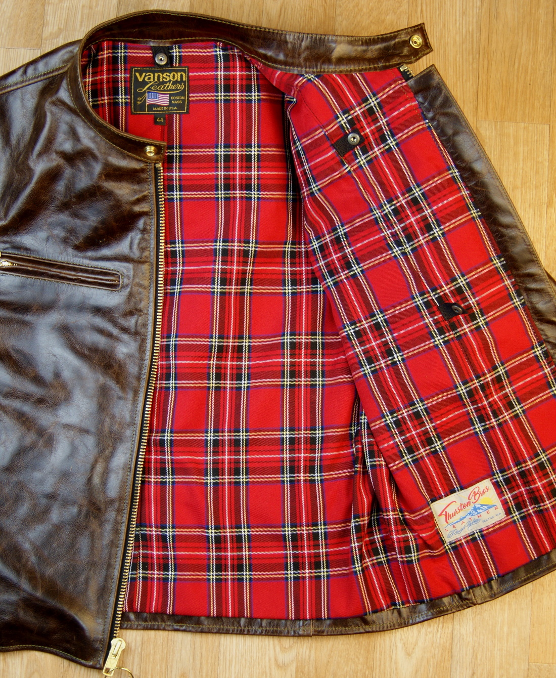 Vanson Comet Dark Maple Bainbridge red plaid lining.jpg