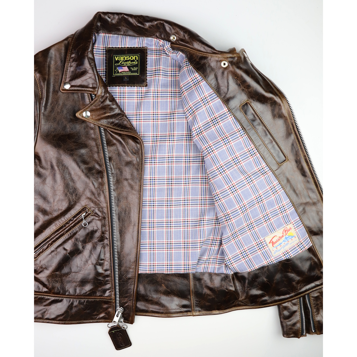 Vanson Daredevil Dark Hickory Vancouver WU2 red white blue check tweed wool lining.jpg
