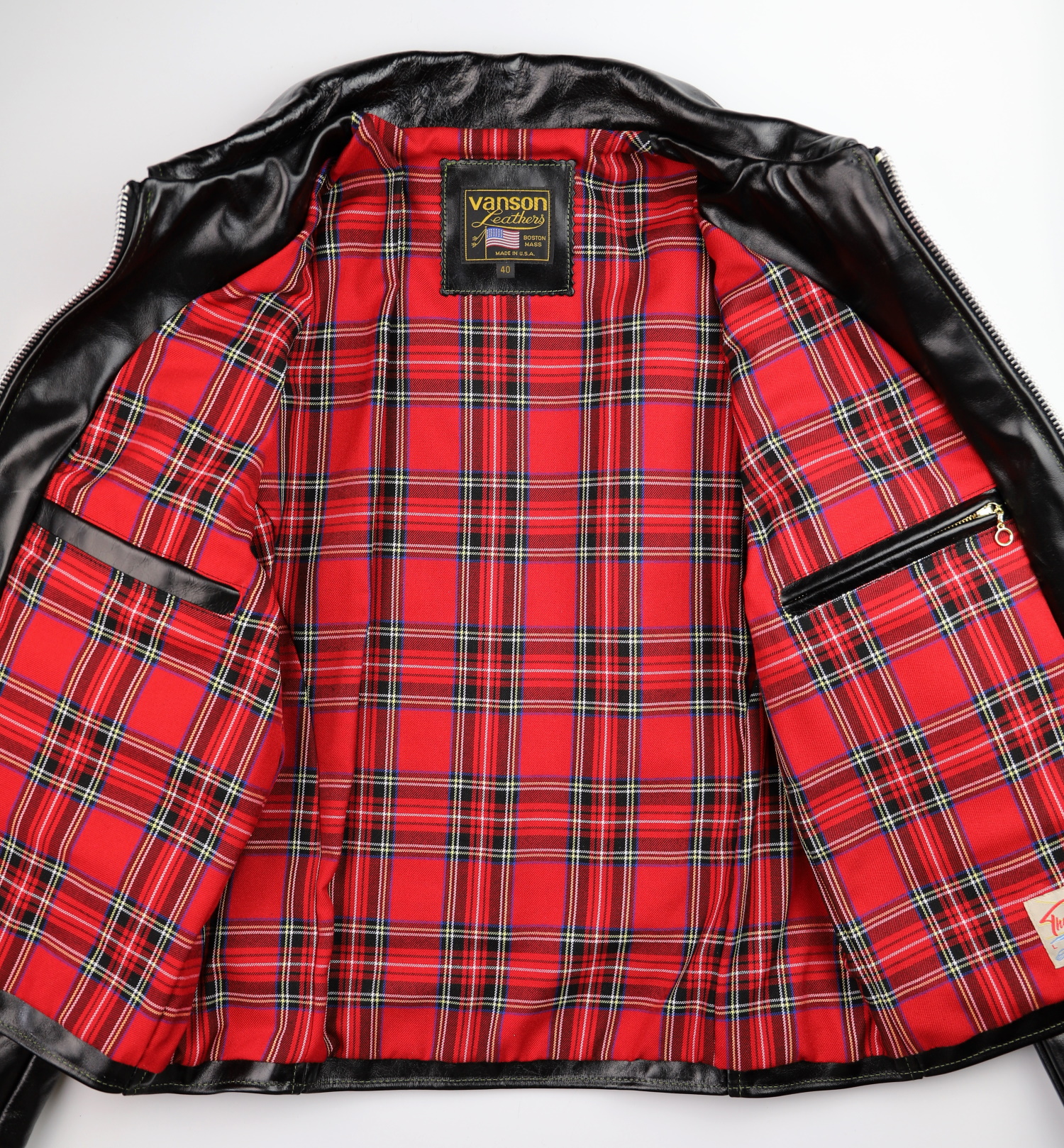 Vanson Ike Black Vancouver Cowhide 40 red plaid lining.jpg