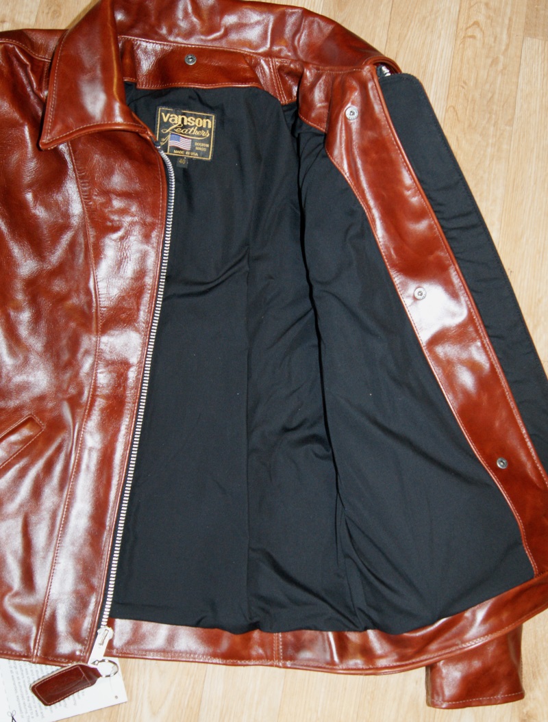 Vanson Octagon custom Model F size 40 black rayon lining.jpg