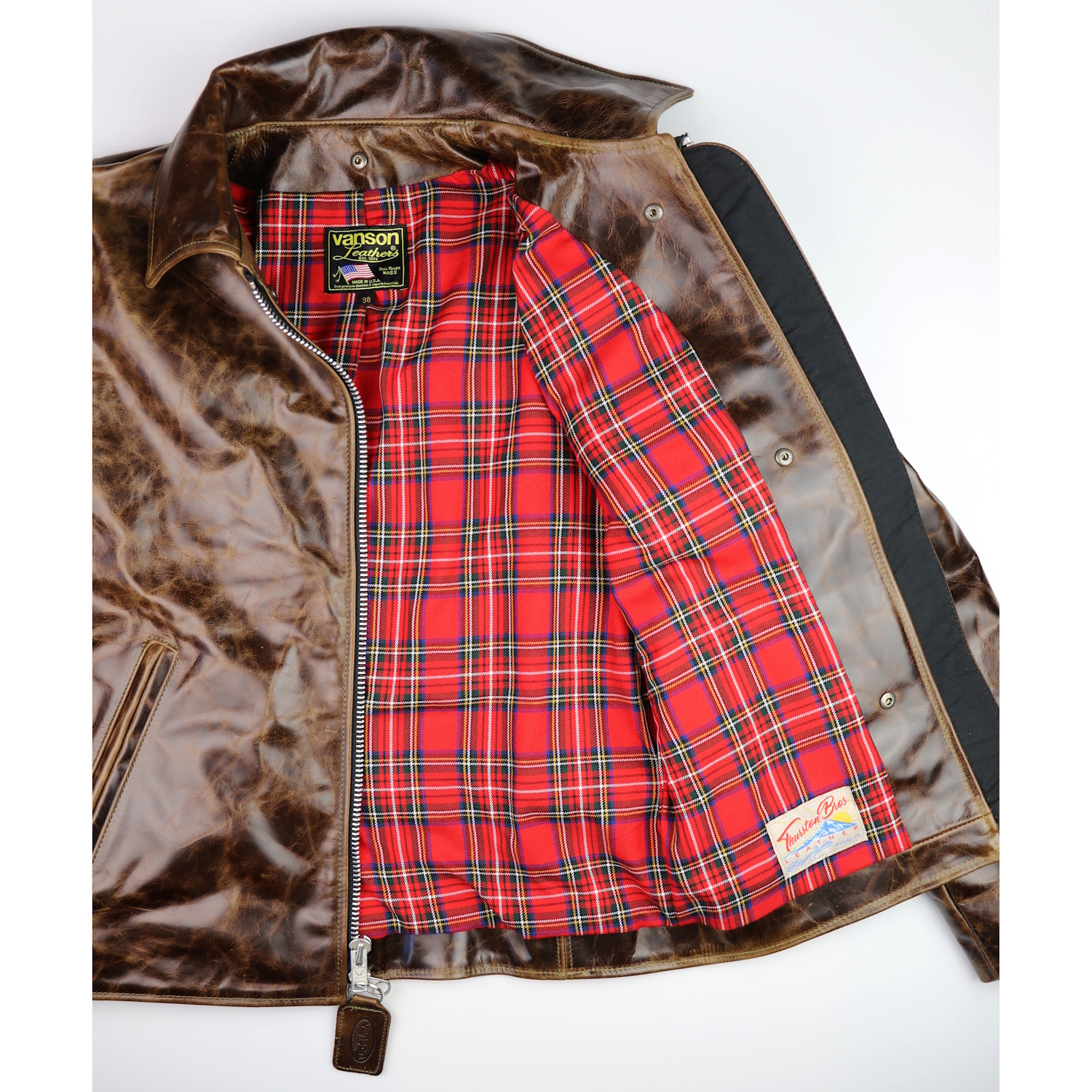 Vanson Oxford Dark Maple Bainbridge 38Z red plaid lining IG square.jpg
