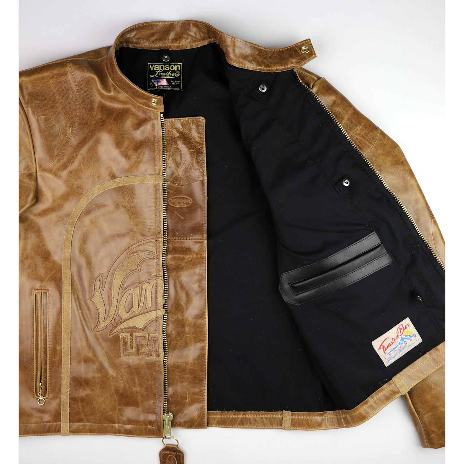 Vanson Speedway Golden Vancouver logo black rayon lining.jpg